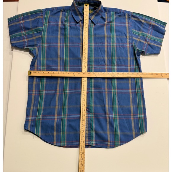 Crossbow Plaid Short Sleeve Button Up Shirt‎ Men Blue Green Yellow Red. Size L - Picture 2 of 5